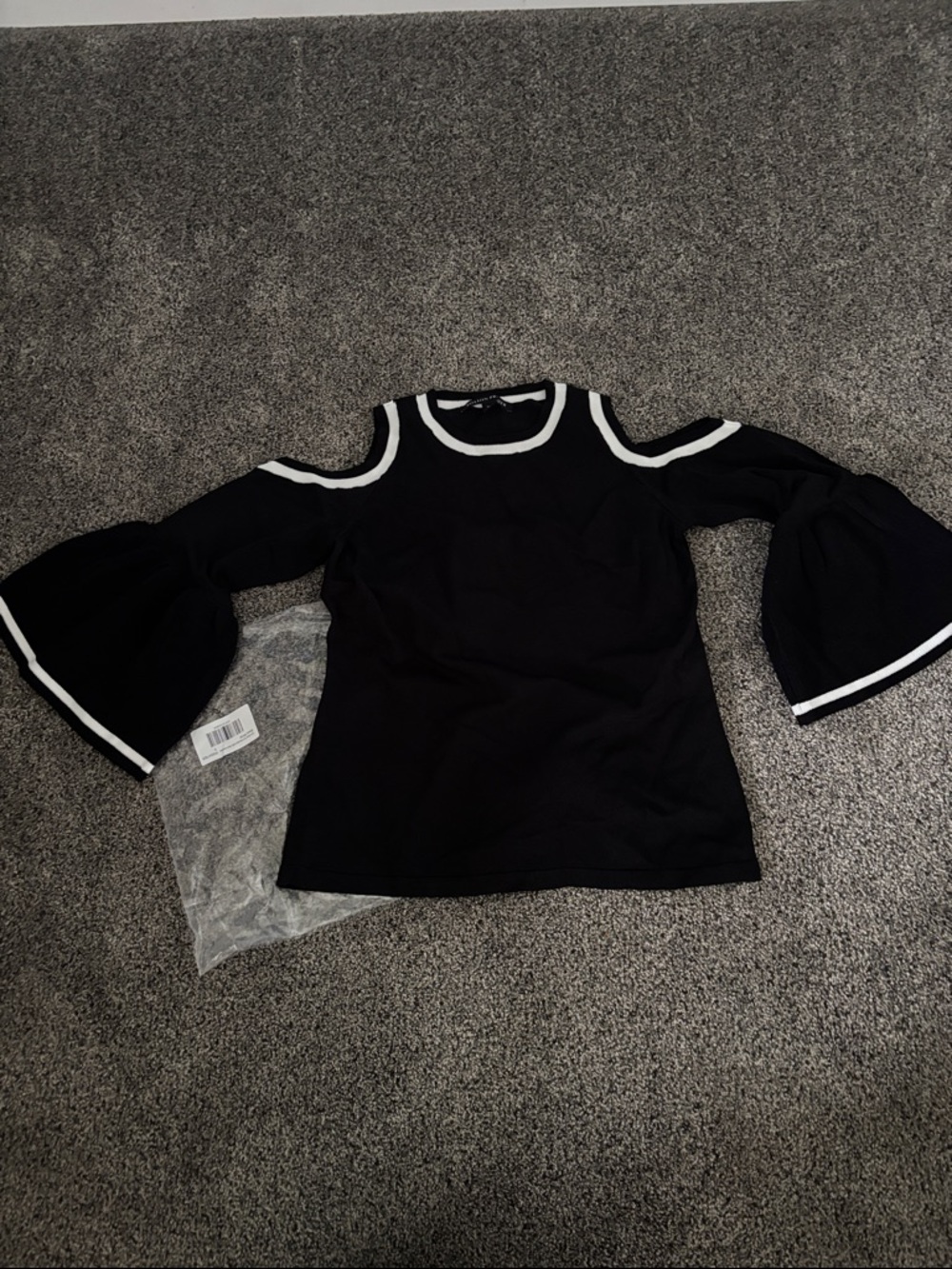 Boston Proper Black Cold-Shoulder Top with White Trim